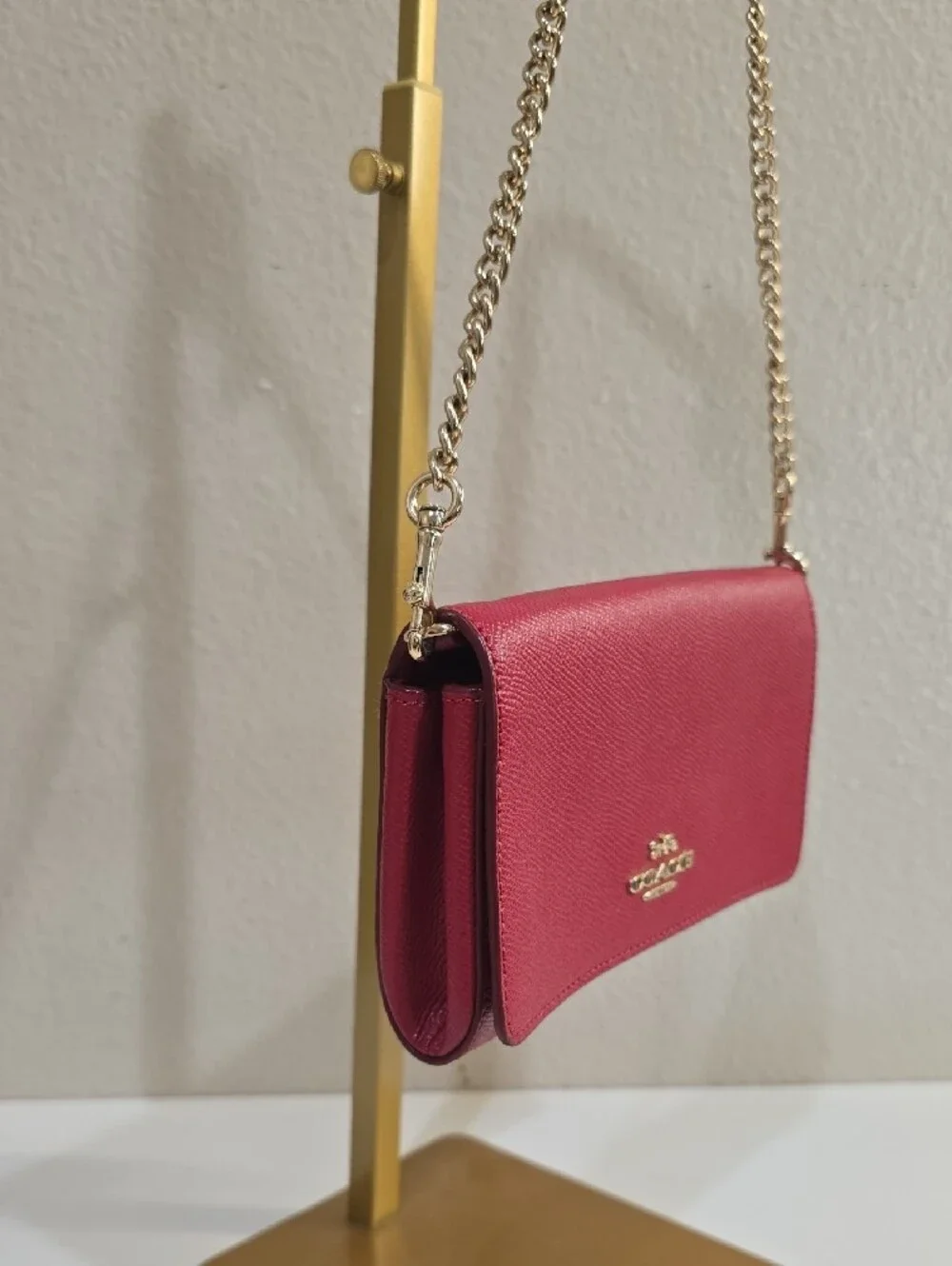 Coach Pink Crossbody Wallet with Gold Chain Strap